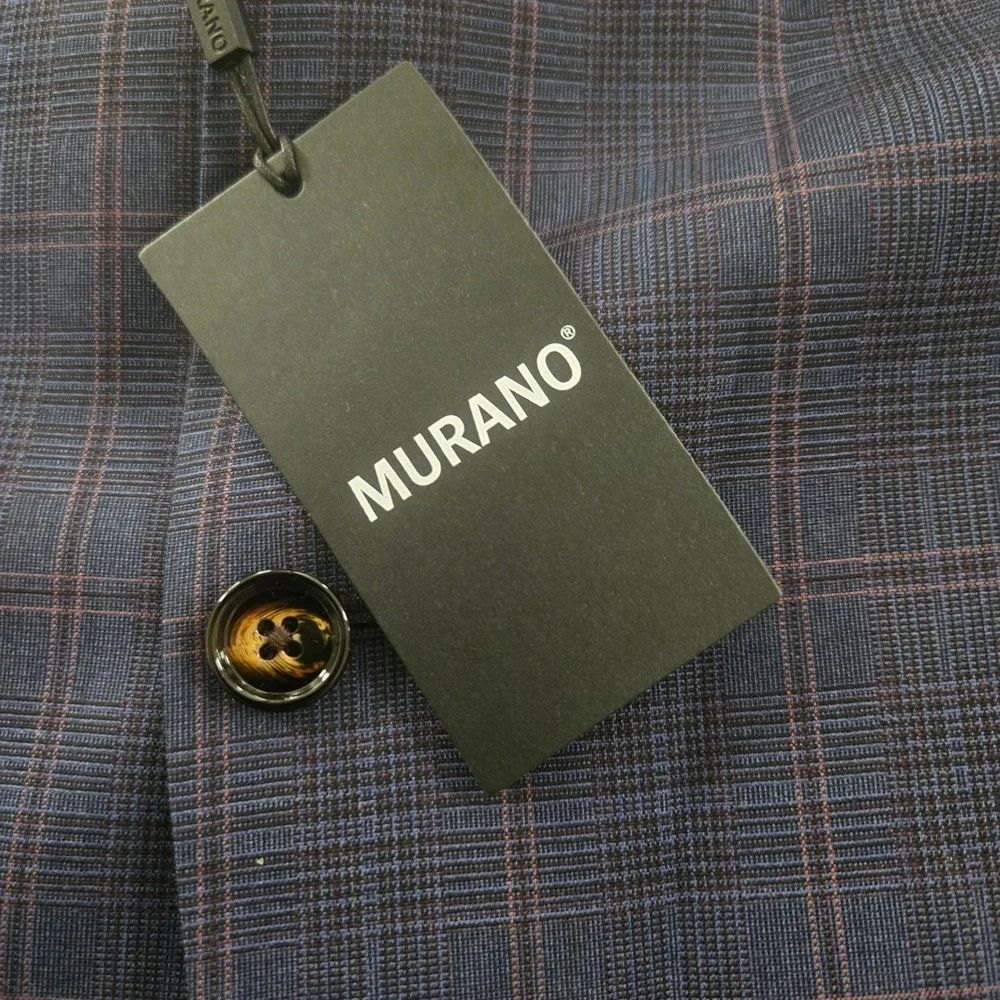 Murano Mens 3 Piece Suit 4XB Navy Blue Plaid Blazer Vest Pant Big Tall NWT 48x30